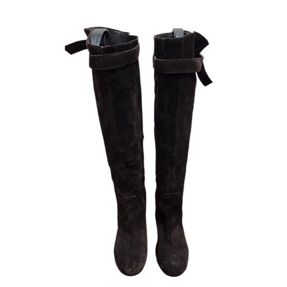 SAN FREDIANO Brown Suede Leather Knee High Heeled Boots US 7 Made In Italy - Picture 2 of 15